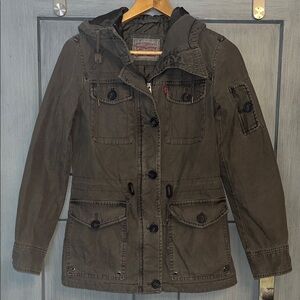 Levi Strauss Sz X-Small Women’s Olive Green Utility Jacket w/ Hood #levis